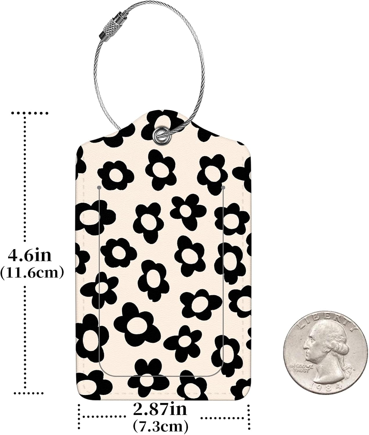 2 Pcs Luggage Tags for Suitcase, Cute Unique PU Leather Travel Bag Tag with Privacy Cover ID Label Address Card and Durable Metal Ring Suitable for Men Women Children Backpack,Black Flowers