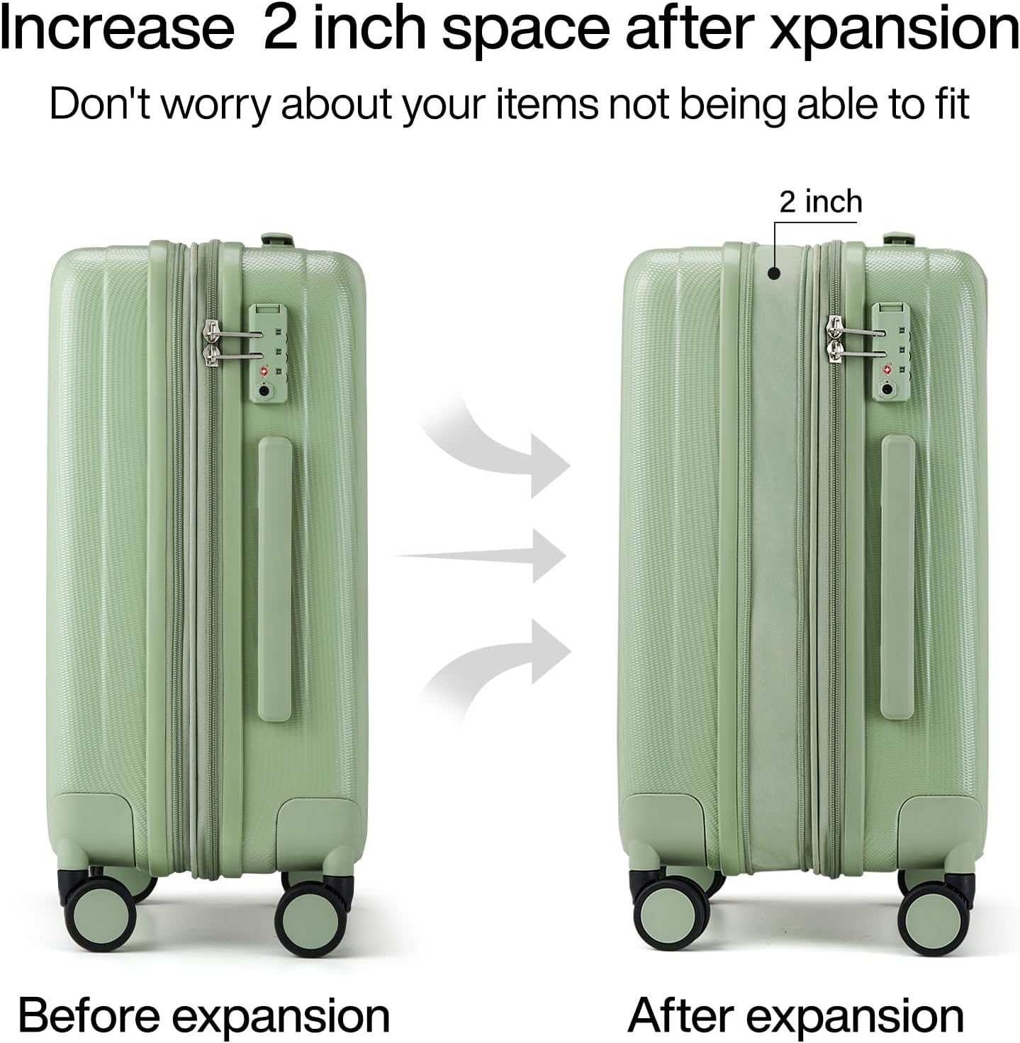 Hanke 29 Inch Expandable Checked Luggage Lightweight PC Hard Shell Luggage Suitcases with Wheels Travel Luggage Rolling Large Suitcase Travel Luggage Bag for Study Abroad.(Bamboo Green)