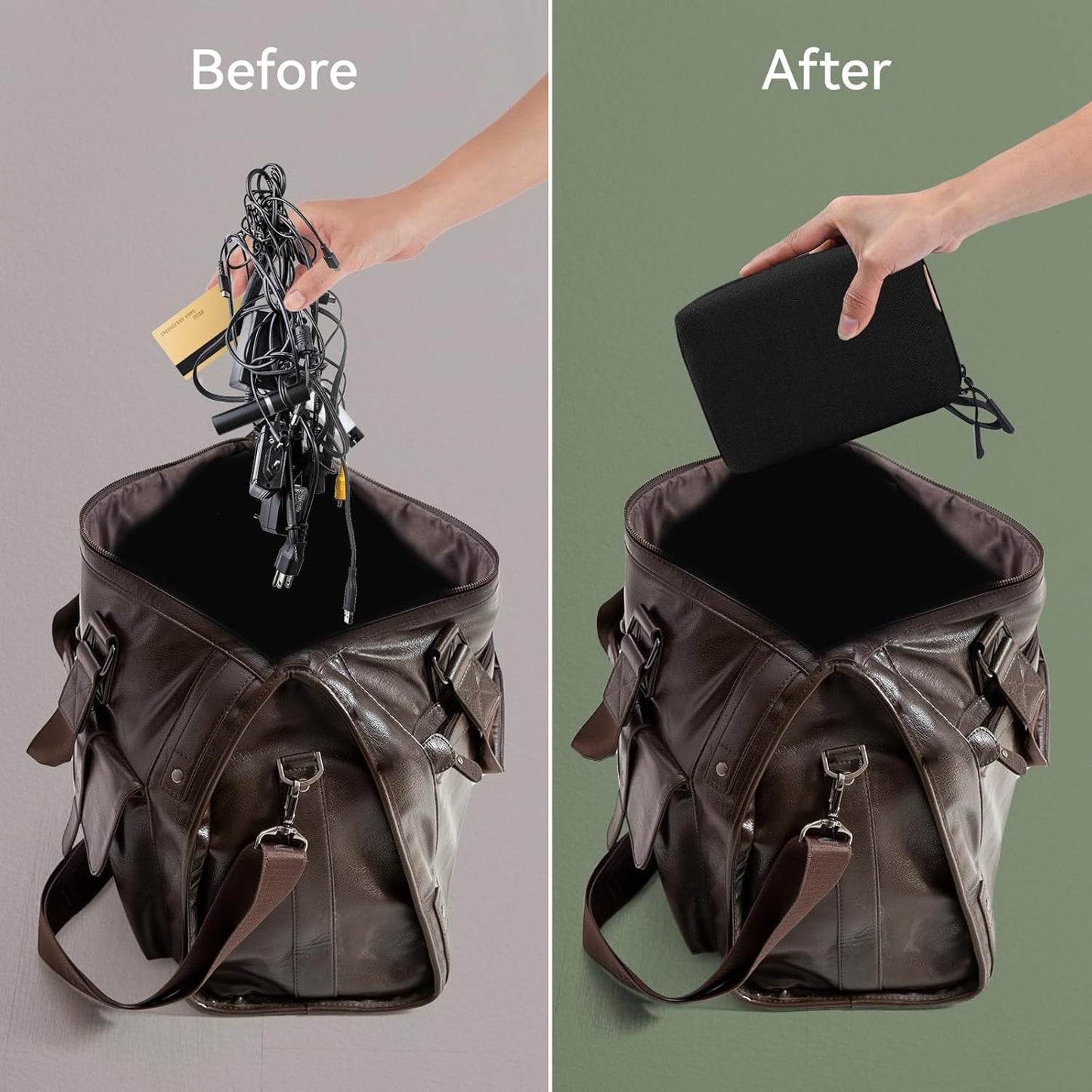 Electronics Organizer Cord Organizer Travel, Small Tech Bag for Cords, Chargers, Power Bank, Earbuds – Portable Cable Pouch for Office, Business Trip, Commute – Water & Scratch-Resistant