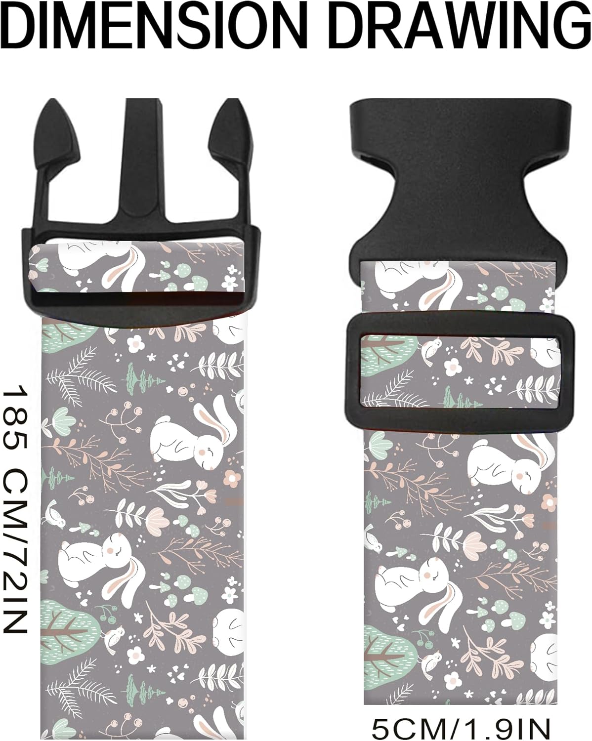 Luggage Straps for Suitcases, Adjustable Travel Belt, Durable Wide Luggage Strap, Cute Suitcase Strap Identifiers with Buckle, Bag Straps for Luggage, Cute Rabbits