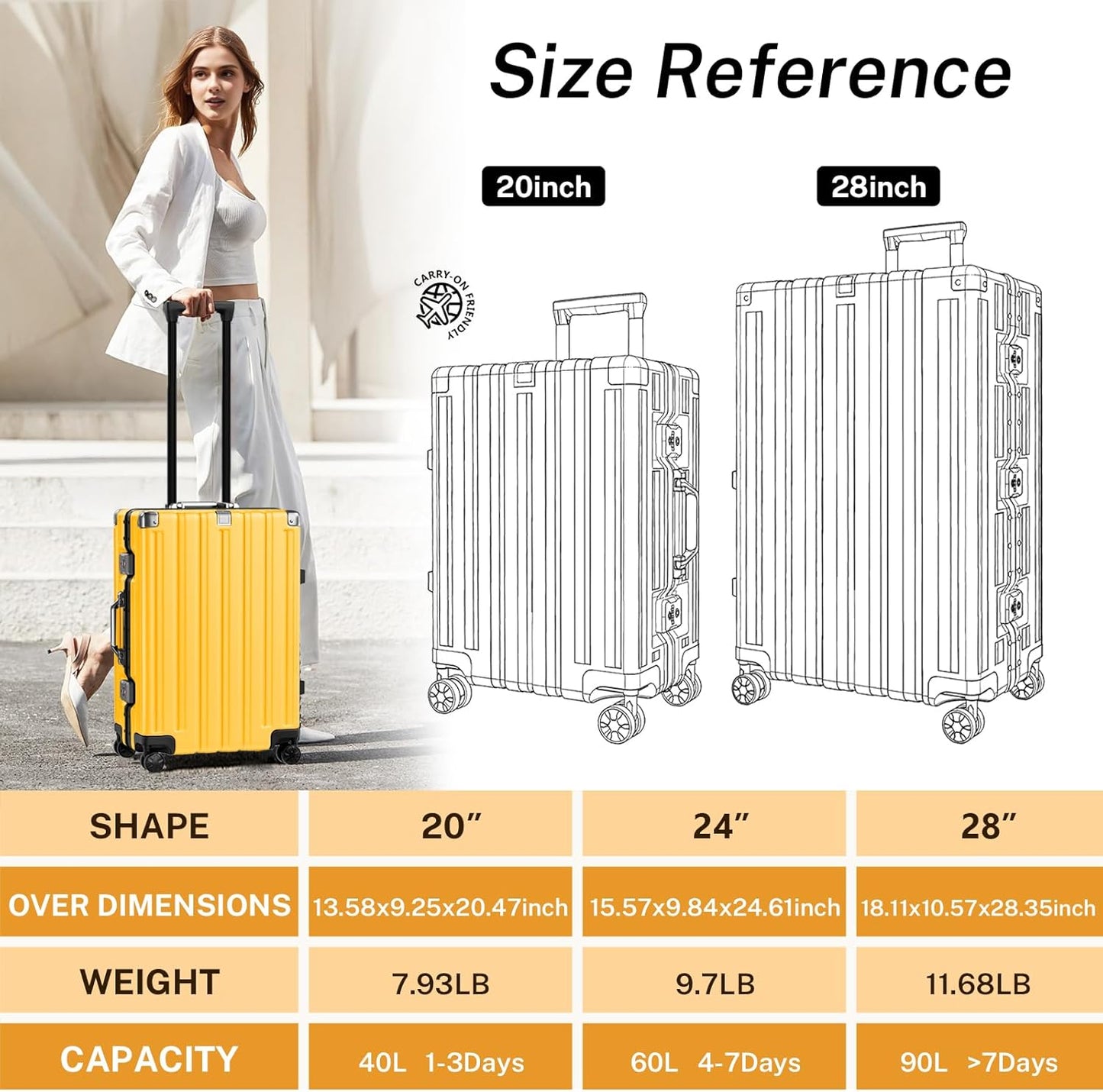 Krute Luggage 24 Inch Aluminum Frame Zipperless Suitcase with Spinner Wheels Checked Luggage PC+ABS Lightweight Hardshell