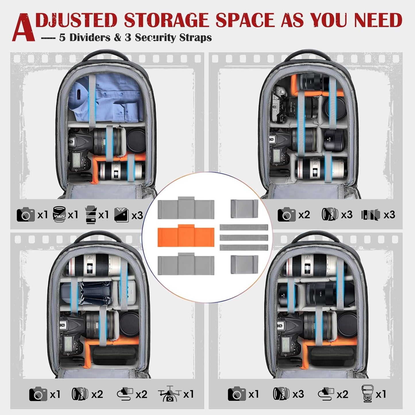 SDYSM Camera Backpack, Hardshell DSLR/SLR Camera Bag with Lens Pouch & 15.6" Laptop Compartment Waterproof Camera Case with Rain Cover Photography Backpack Compatible for Canon/Nikon/Sony/Drone,Gray