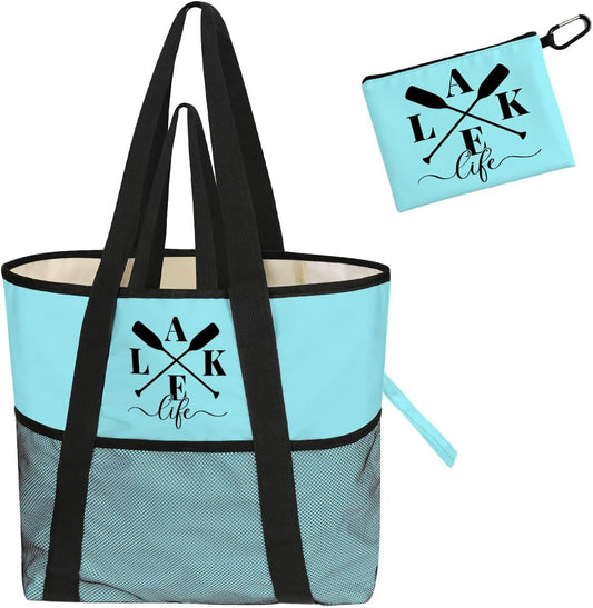 Sandproof Beach Bag with Zipper - 8-Pocket Waterproof Tote for Women & Family | Foldable Travel Swim Bag (Gift-Ready)