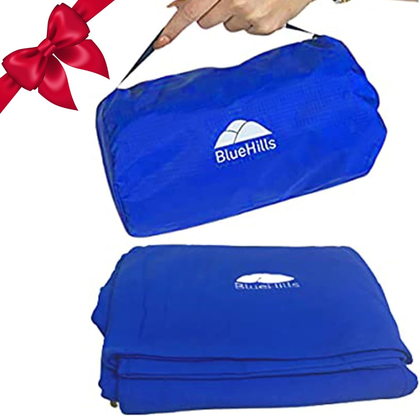 BlueHills Ultra Compact Travel Blanket Pillow in Portable Bag Case Premium Cozy Soft Compact Pack Large Blanket for Airplane Flight Layover Blue - Royal C005