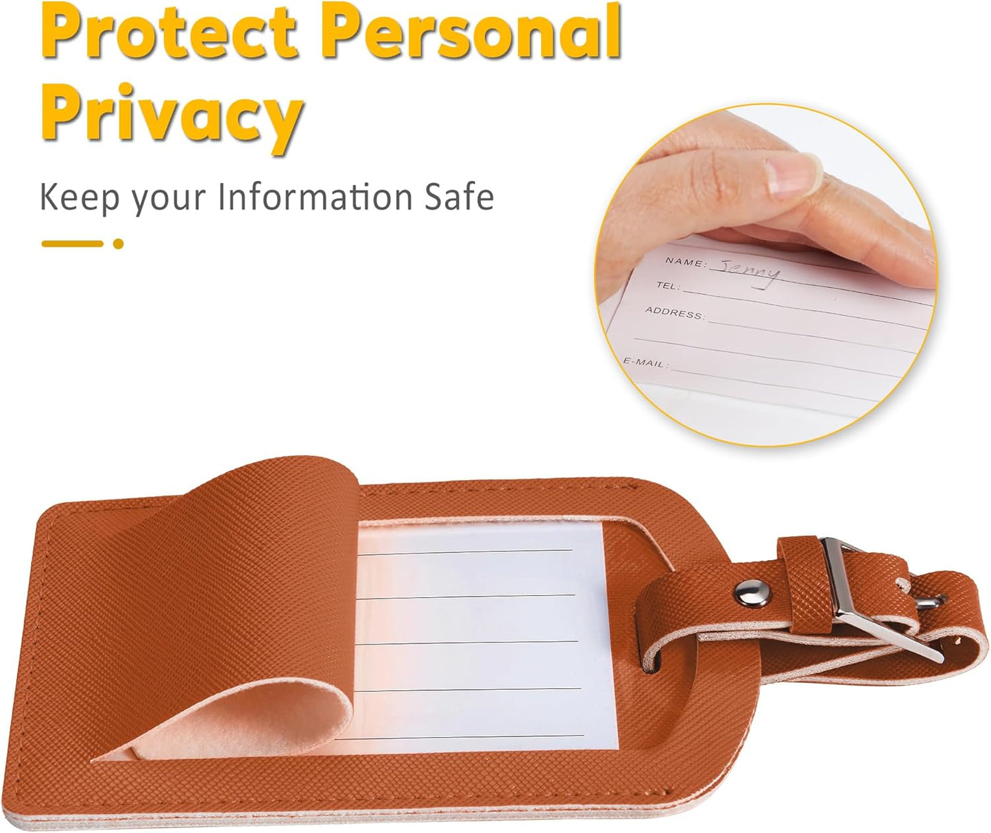 3 Pack Luggage Tags for Suitcases, TSA Approved Bag Tags, Baggage Tags with Privacy Protection, Travel Essentials Luggage Accessories, Brown