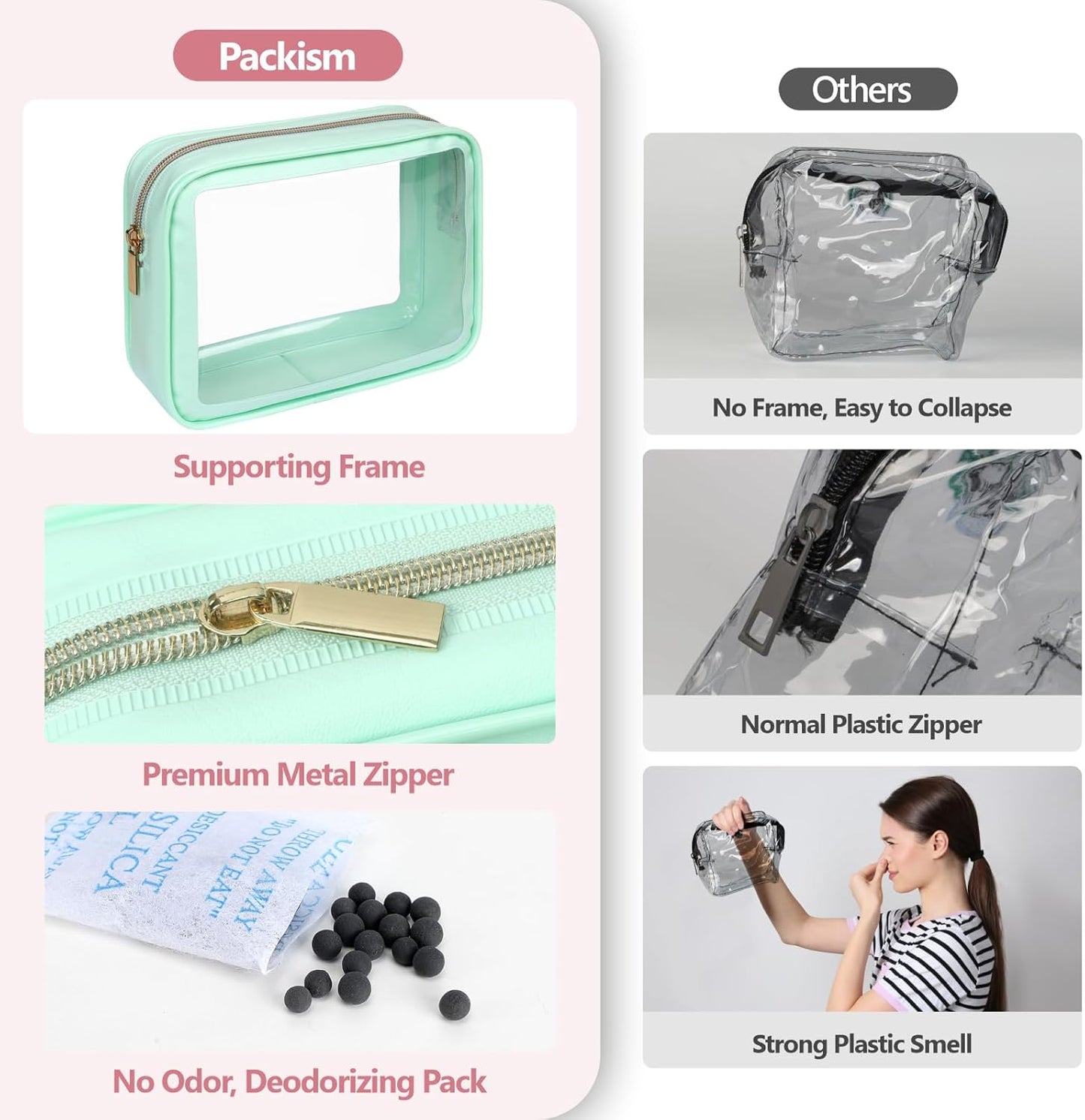 PACKISM TSA Approved Toiletry Bag - Upgrade Color-Edged Clear Makeup Bags, Clear Toiletry Bags For Traveling Fits Various Storage Needs