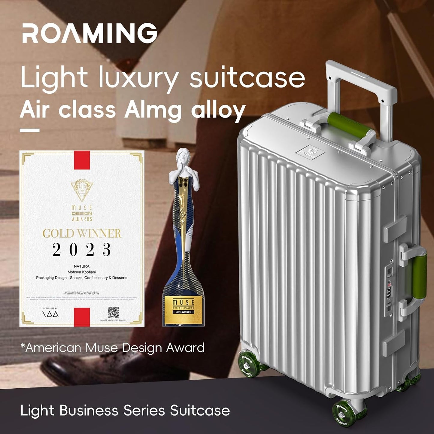 Roaming Carry on Luggage, 20 Inch Durable Aluminum Zipperless Luggage Airline Approved, Hardside Suitcase with TSA Lock USB Port and Spinner Wheels, Smart Organizational Pockets Maximize Packing Space