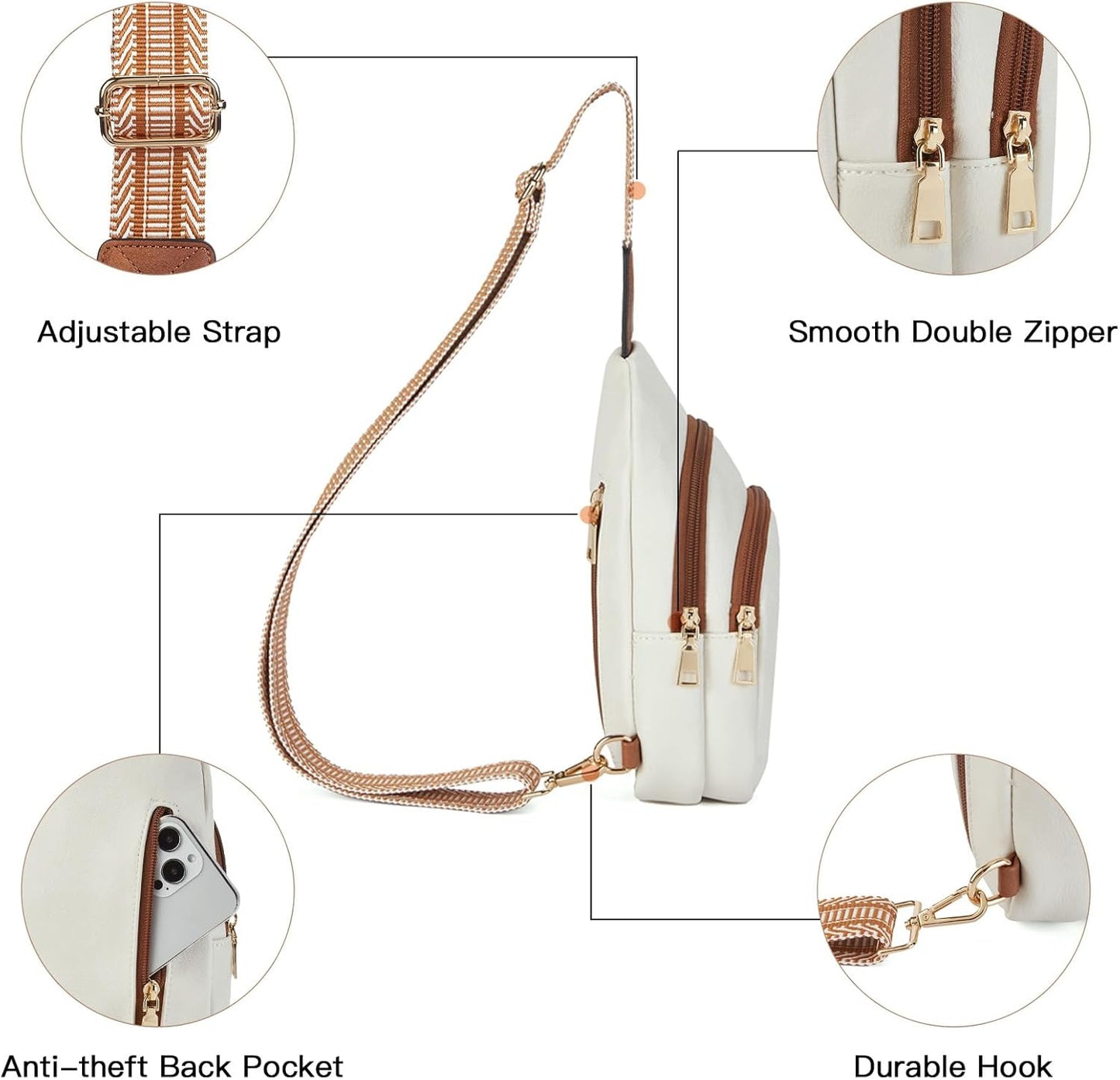 Telena Small Sling Bag for Women Leather Crossbody Fanny Packs Chest Bag for Women