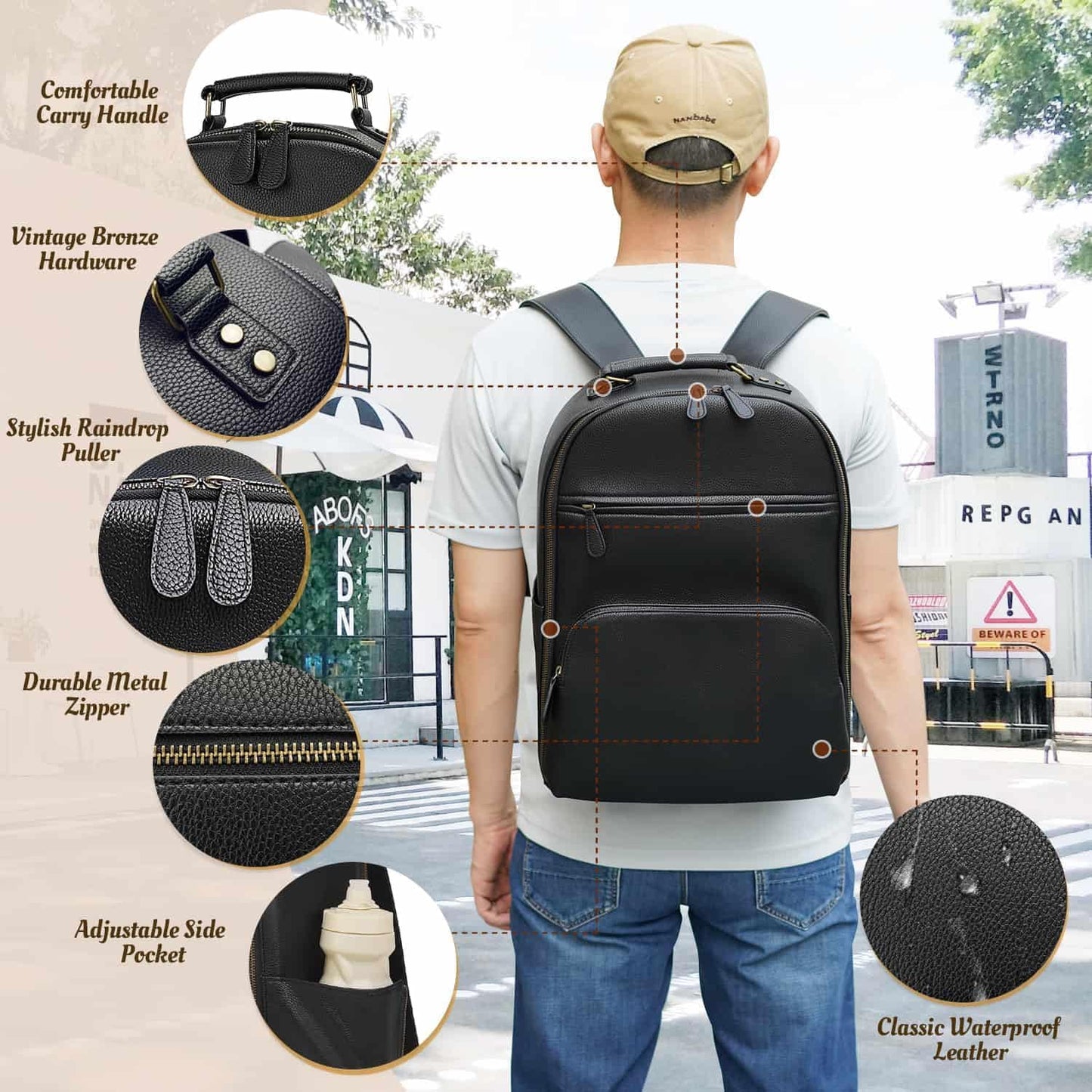 Camera Backpack Classic PU Leather for DSLR, Professional Camera Bag for Photographers with 15 Inch Laptop Compartment Large 20L