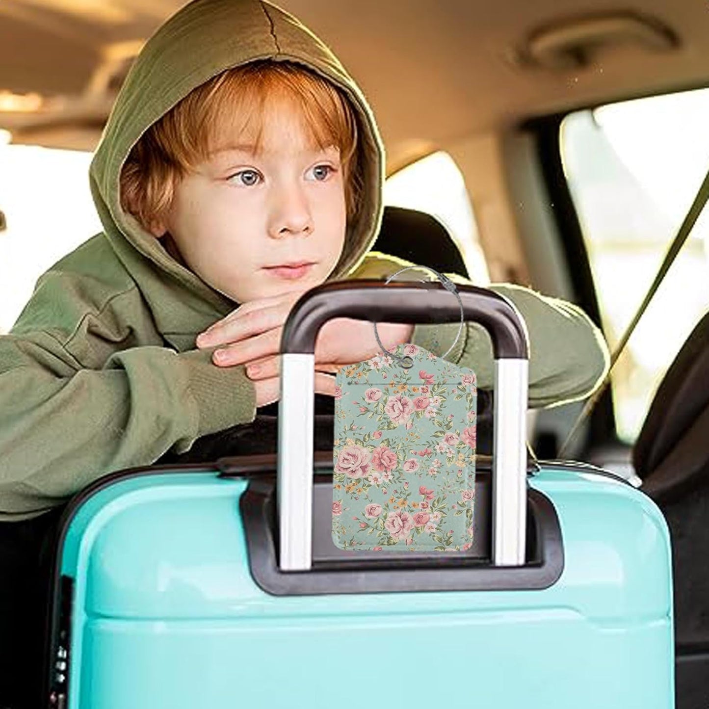 2Pcs Luggage Tag for Suitcase Vintage Floral Shabby Chic Pink Rose Cute Suitcase Tag with Privacy Flap & Name ID Label & Metal Loop,Travel Bag Luggage Tags for Women