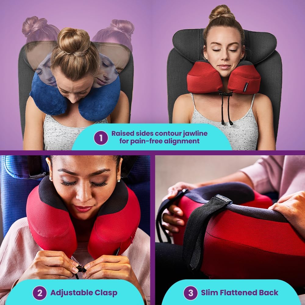 Cabeau Evolution S3 Travel Pillow – Straps to Airplane Seat – Ensures Your Head Won’t Fall Forward – Relax with Plush Memory Foam – Quick-Dry Fabric Keeps You Cool and Dry (Indigo)…