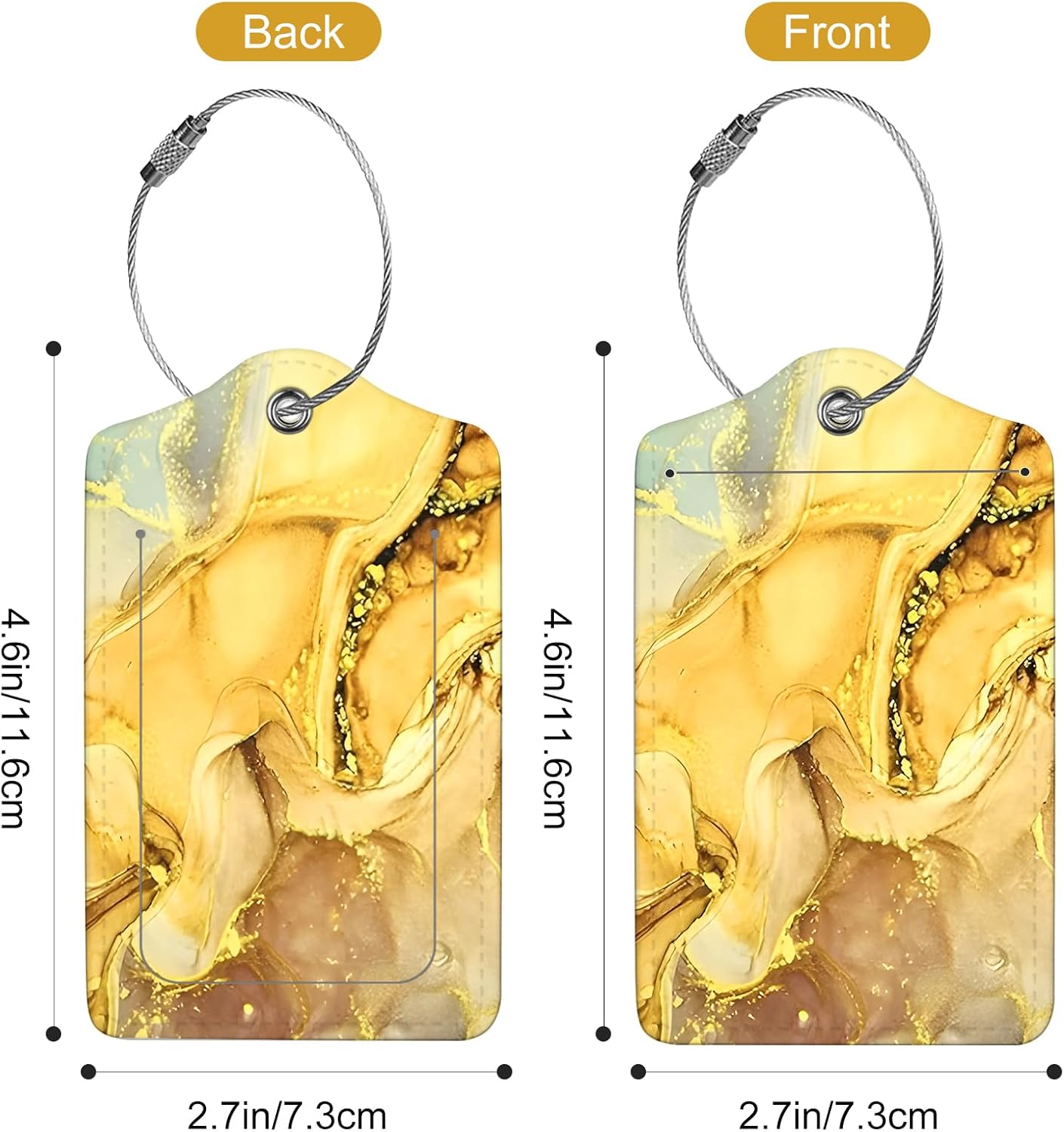 2Pack Luggage Tags for Suitcases, Cute Unique Pu Leather Cruise Luggage Tag with Privacy Cover ID Label Address Card and Metal Ring Suitable for Women Men Kids Travel Bag Golden Marble