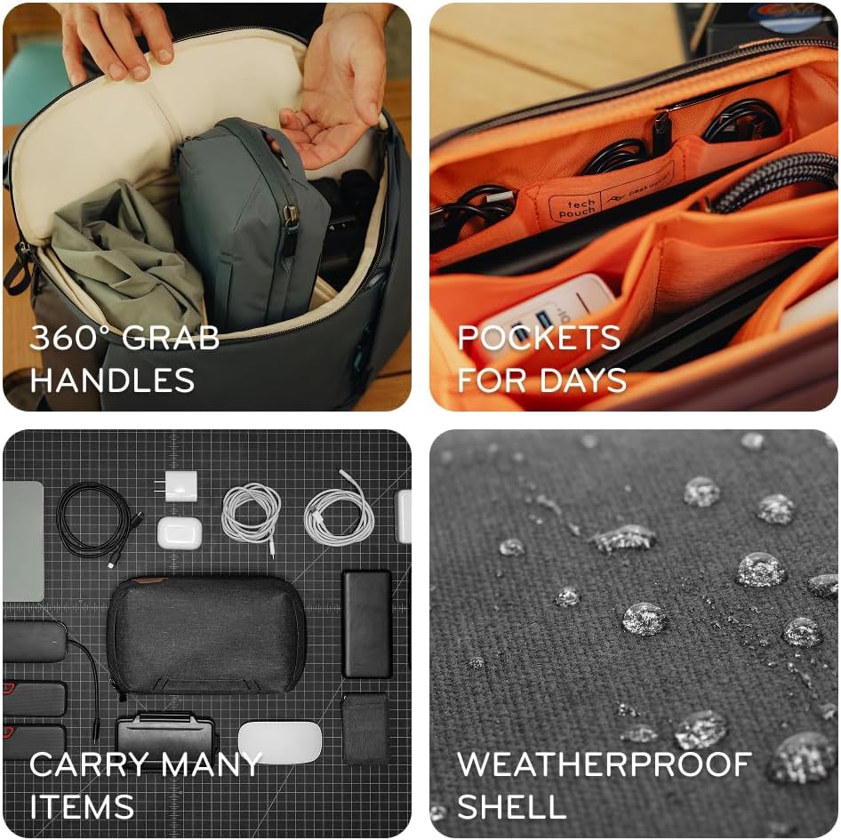 Peak Design Tech Pouch, Ocean, Electronics Organizer for Travel or Everyday Carry, Origami-Style Storage, Cable Pass-Through, Weatherproof Recycled Nylon, Gear Carry Bag for Men and Women
