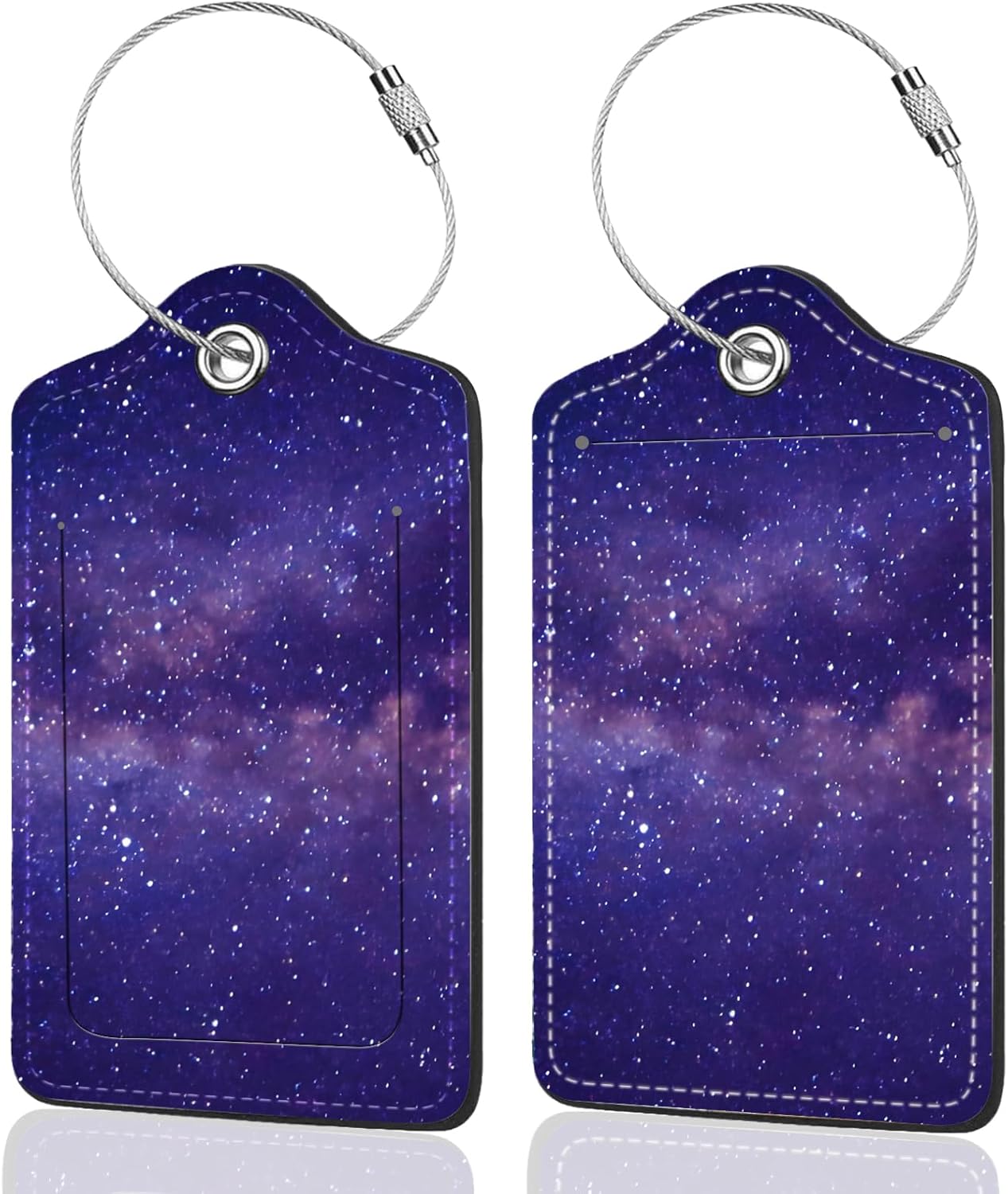 2Pack Luggage Tags for Suitcases, Cute Unique Pu Leather Cruise Luggage Tag with Privacy Cover ID Label Address Card and Metal Ring Suitable for Women Men Kids Travel Bag Purple Starry Sky