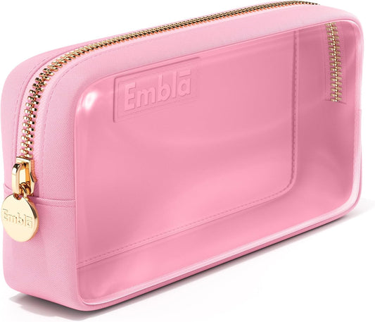 Clear Makeup Bag Zipper Pouch, Transparent Cosmetic Case Organizer, TSA Approved Travel Toiletry Case, Travel Accessories Essentials Makeup Tote for Women, Small Cute Make up Bag for Purse - Flamingo