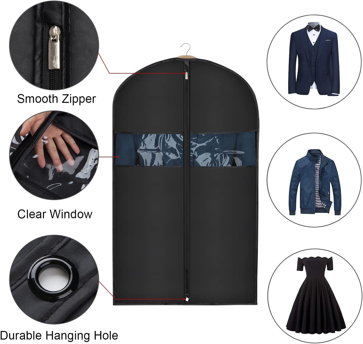 Univivi 16 Pack Suit Garment Bag for Men, 40-Inch Suit Cover Bag Garment Bag for Multiple Suits for Closet Storage with Clear Window for Suit Jacket, Skirt, Shirt and Coat, Black, UN0755