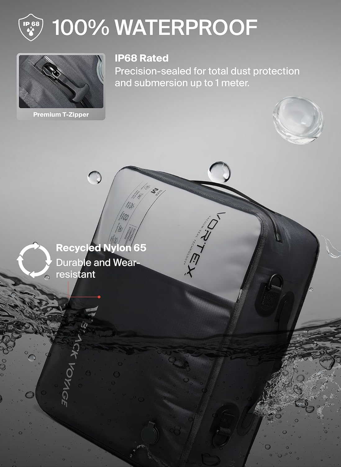 Black Voyage Reusable Vacuum Compression Travel Bag for Carry-On Suitcase and Backpack, Recycled IP67 Waterproof Space Saver Vacpack (2-Pack, 21L - Pump Included)