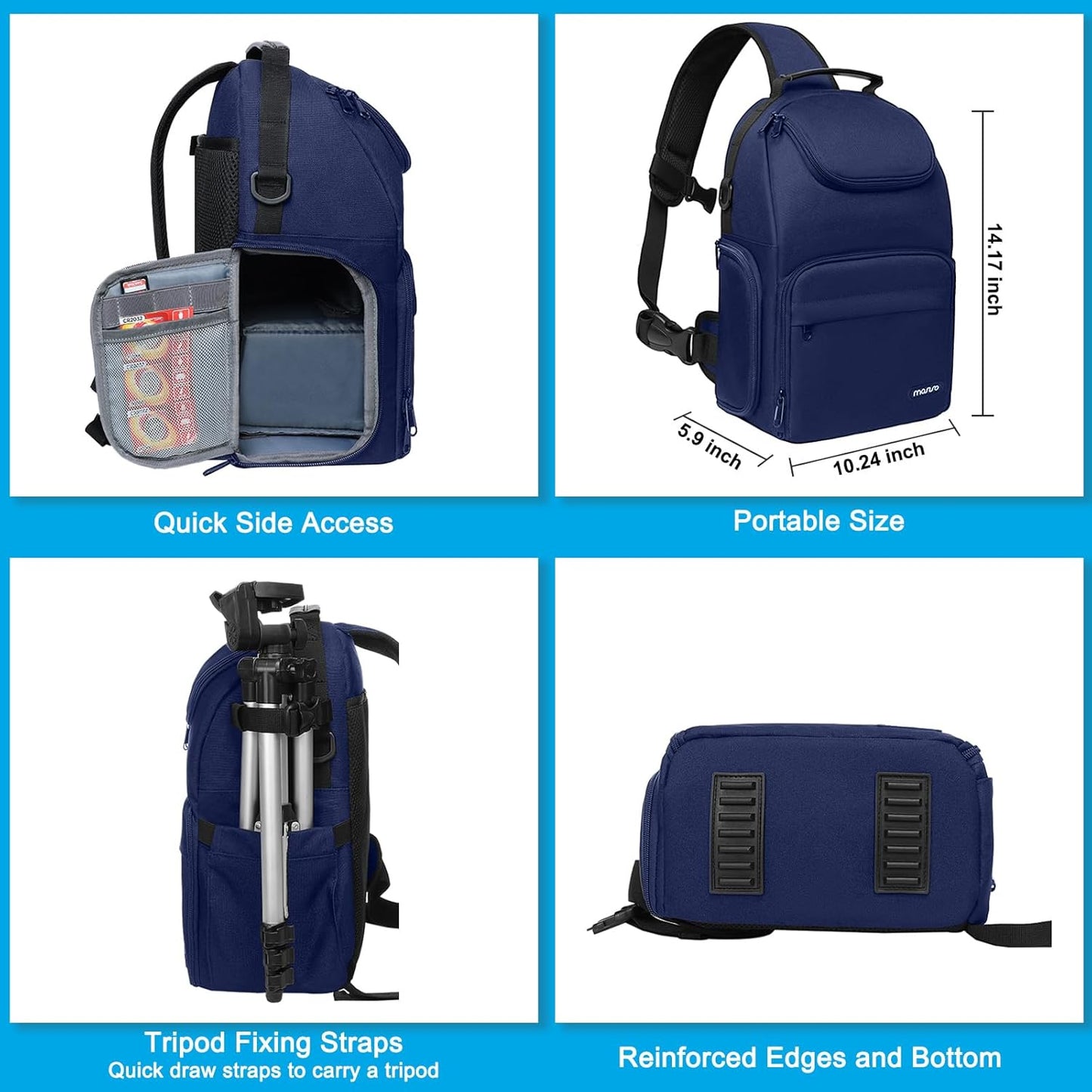 MOSISO Camera Sling Bag, DSLR/SLR/Mirrorless Camera Case Crossbody Photography Backpack with Tripod Holder&Removable Modular Inserts&PU Handle Compatible with Canon/Nikon/Sony, Navy Blue