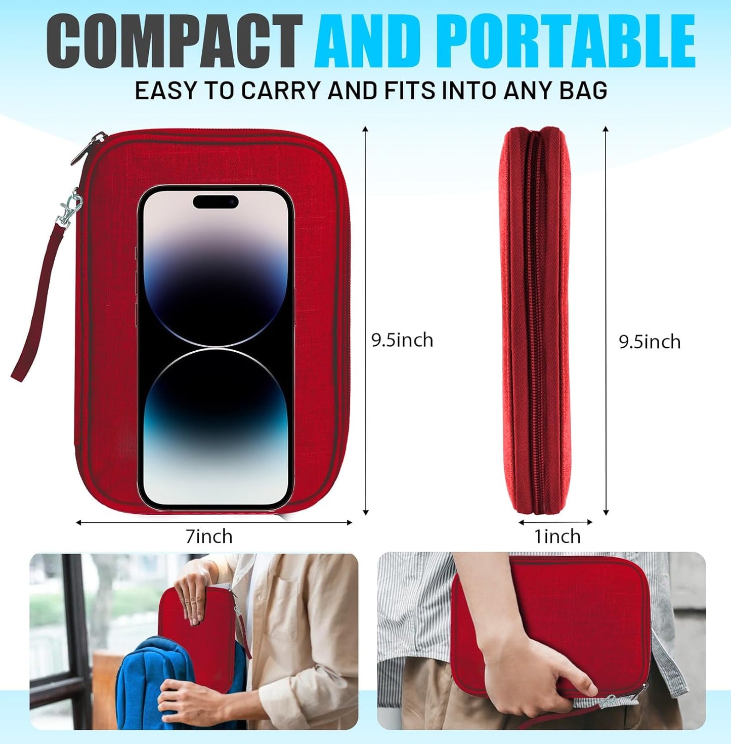Travel Cable Organizer Bag, Electronics Organizer Tech Pouch with Double Layers for Cords, Chargers, Phone, Earphones, USBs, SD Cards - Travel Essentials Portable Waterproof Tech Pouch