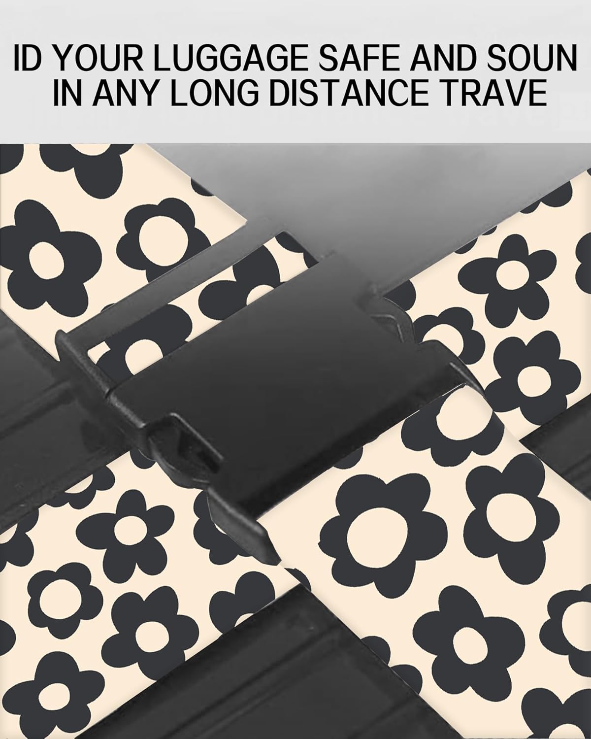 Luggage Straps for Suitcases, Adjustable Travel Belt, Durable Wide Luggage Strap, Cute Suitcase Strap Identifiers with Buckle, Bag Straps for Luggage, Cute Black Daisy