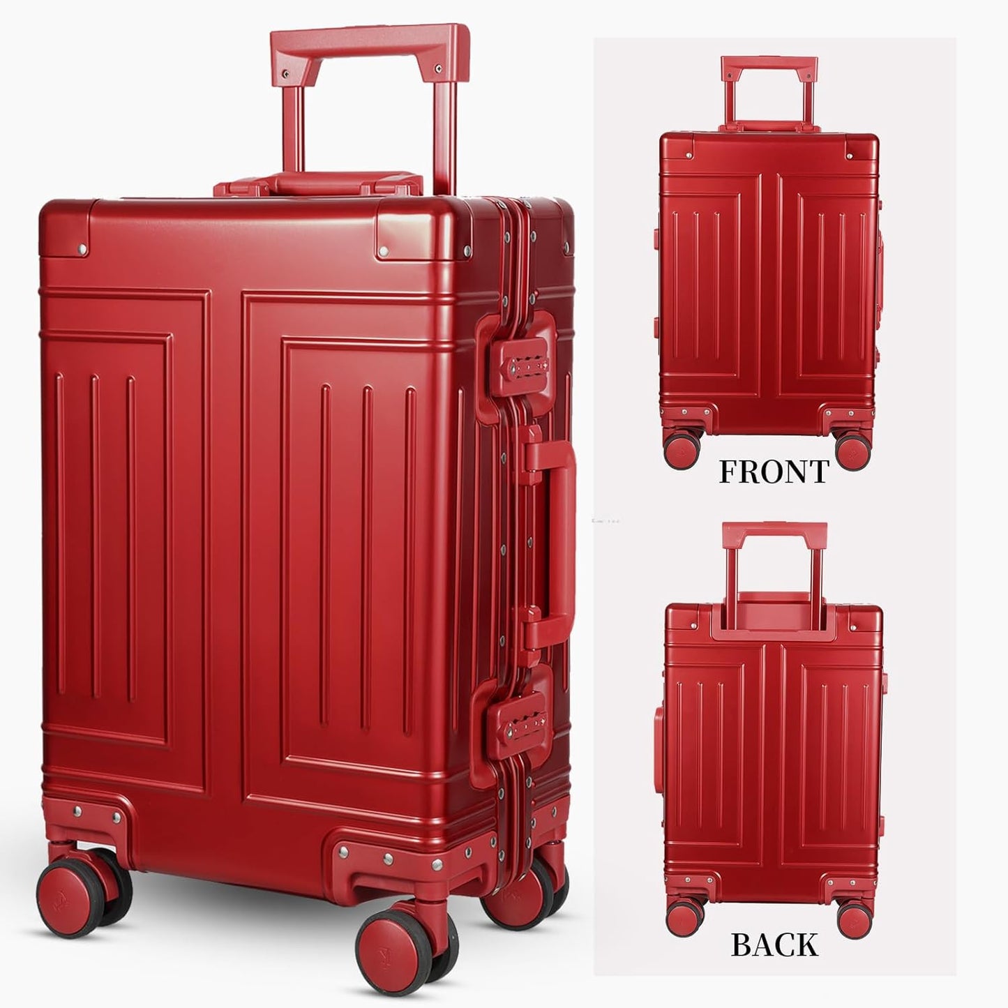 All Aluminum Carry On Luggage，Cut from Whole Aluminum Sheet，22x14x9 Airline Approved ，（3rd Generation，Premium All metal zipperless suitcase ） (red, 20inch)