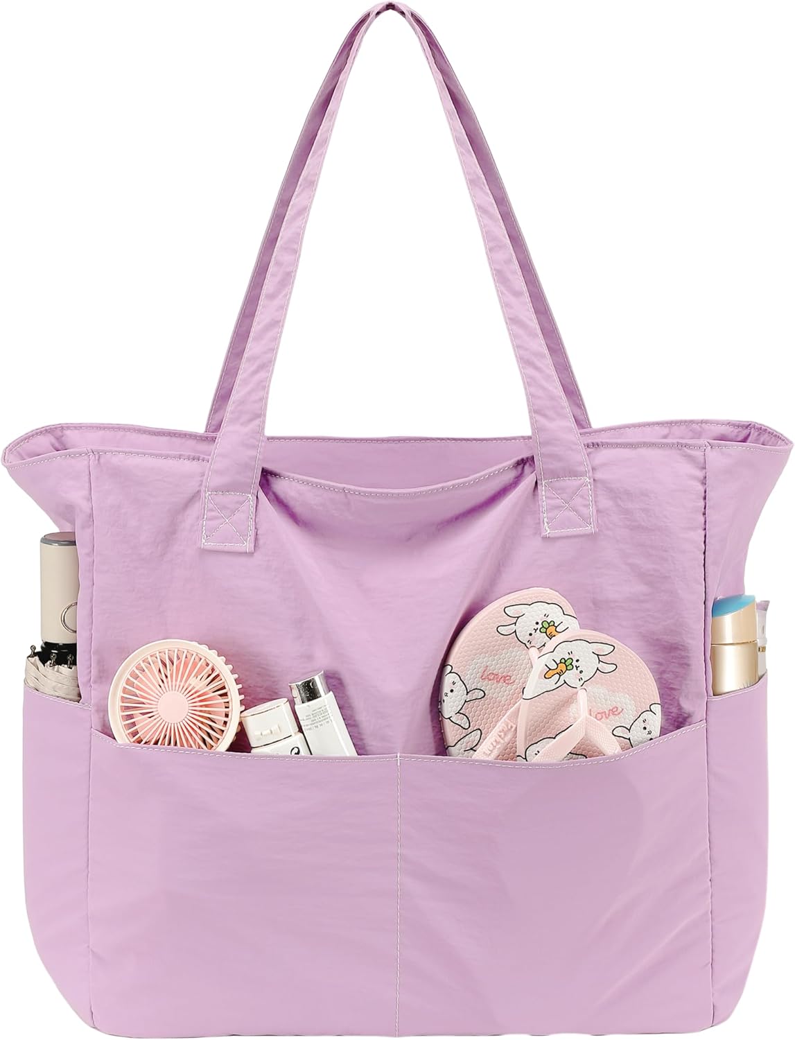 LEDAOU Beach Bag Waterproof Sandproof Women Tote Bag Pool Bag with Zipper for Gym Grocery Travel with Wet Pocket