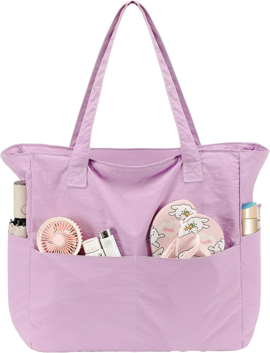 LEDAOU Beach Bag Waterproof Sandproof Women Tote Bag Pool Bag with Zipper for Gym Grocery Travel with Wet Pocket