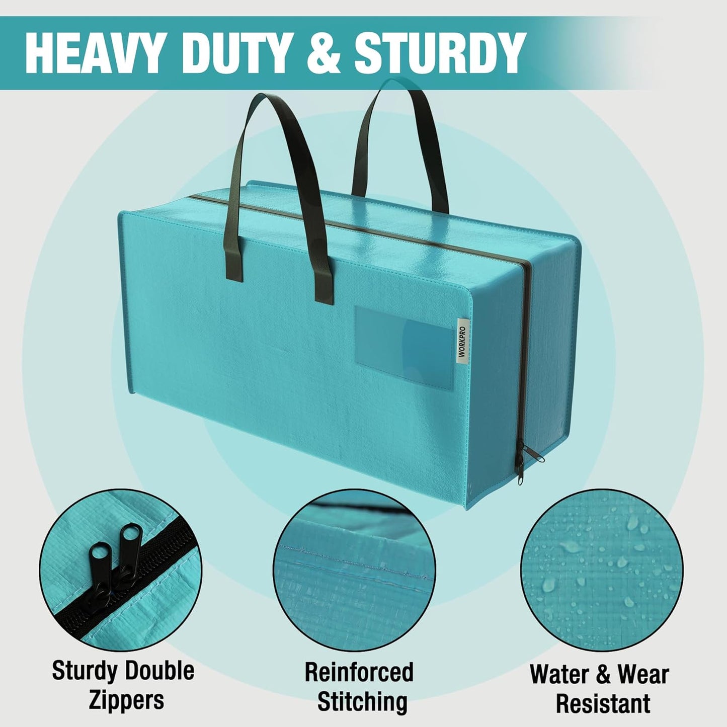 WORKPRO 6 Pack Extra Large Moving Bags with Zippers & Carrying Handles Backpack Straps, Heavy-Duty Storage Tote for Space Saving & Storage, Alternative to Moving Box (Blue)