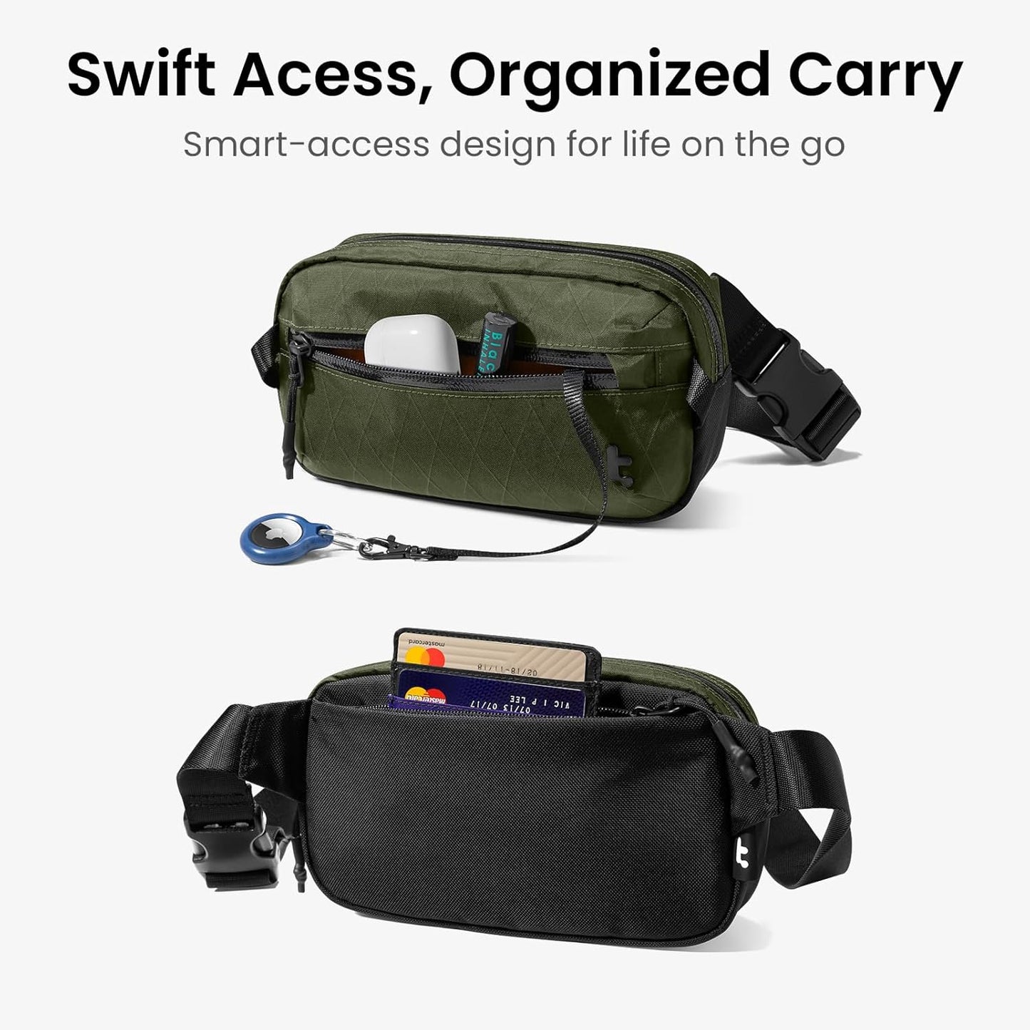 tomtoc 1.5L X-Pac Sling Bag with RFID Blocking, Crossbody Bag Minimalist Chest Shoulder Pack for Men/Women, Water-resistant Lightweight Casual Funny Pack for Travel, Daily Commute