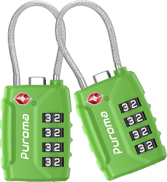 Puroma 2 Pack TSA Approved Luggage Locks, 4 Digit Combination Travel Locks Resettable Code Lock with Zinc Alloy Body for Suitcase, Toolbox, Backpack, Bag, Gym Locker (Green)