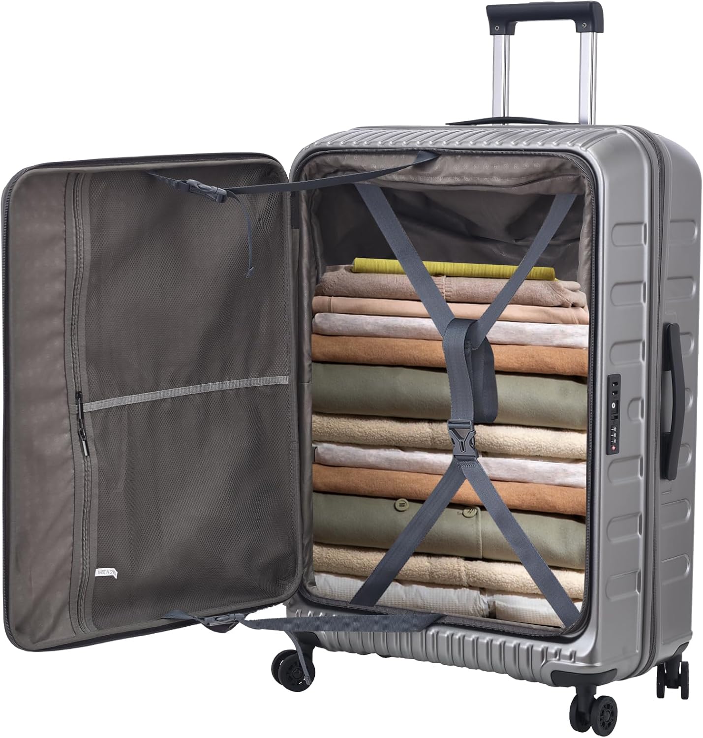 29 Inch Luggage with Expansion & Side Opening Design, 50 * 31(35)*76cm, 117L~133L Ligthweight ABS+PC Hardshell Checked Suitcase, Gray