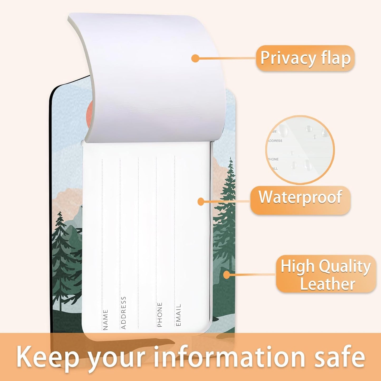 3 Pcs Luggage Tag for Suitcases,Mountain and Tree Sunset Landscape Leather Baggage Tags Identifiers for Travel,Privacy Protection Travel Bag Labels Suitcase Tags for Women Men