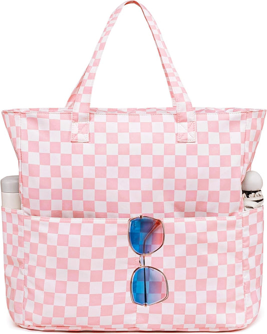 LEDAOU Large Beach Tote Bag Women Waterproof Sandproof Zipper Beach Tote Bag for Pool Gym Grocery Travel with Wet Pocket