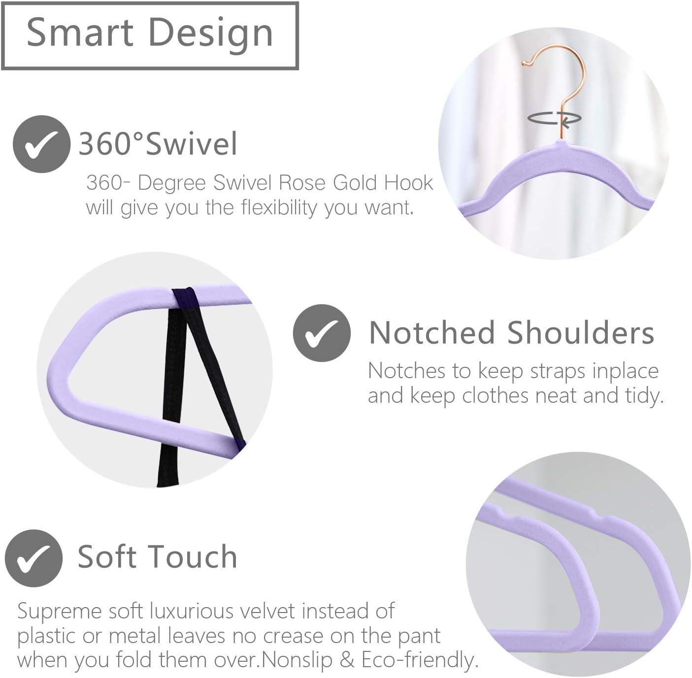 MIZGI Premium Velvet Hangers (50 Pack) Heavy Duty - Non Slip Felt Hangers - Velvet Suit Hanger Light Purple - Rose Gold Hooks,Space Saving Clothes Hanger