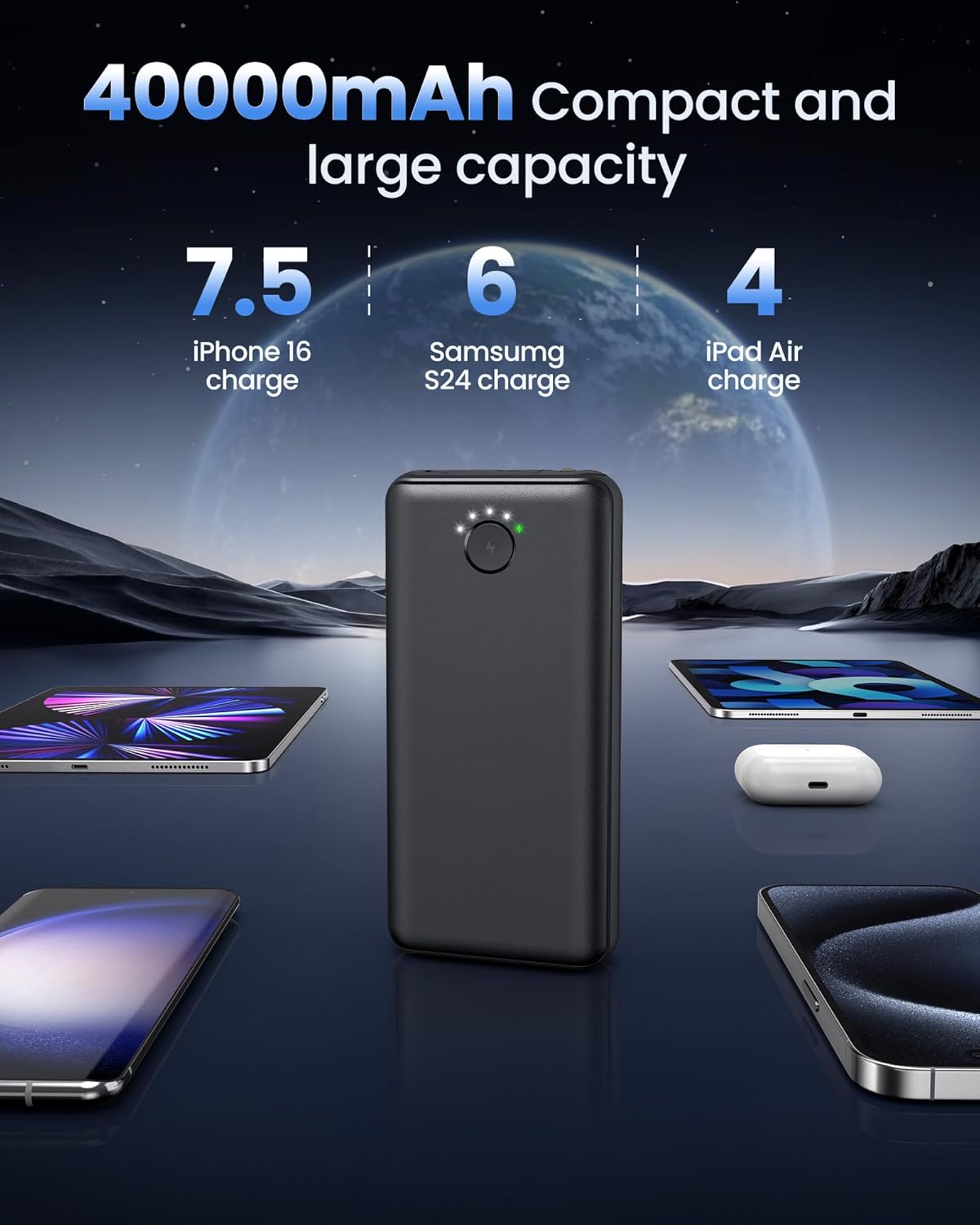 Portable Charger Power Bank 40000mah, USB C Fast Charging 22.5W External Battery Pack Phone Charger Quick Charge with 3 Outputs & 2 Inputs for iPhone 16/15 Samsung Android Camping Travel Essentials