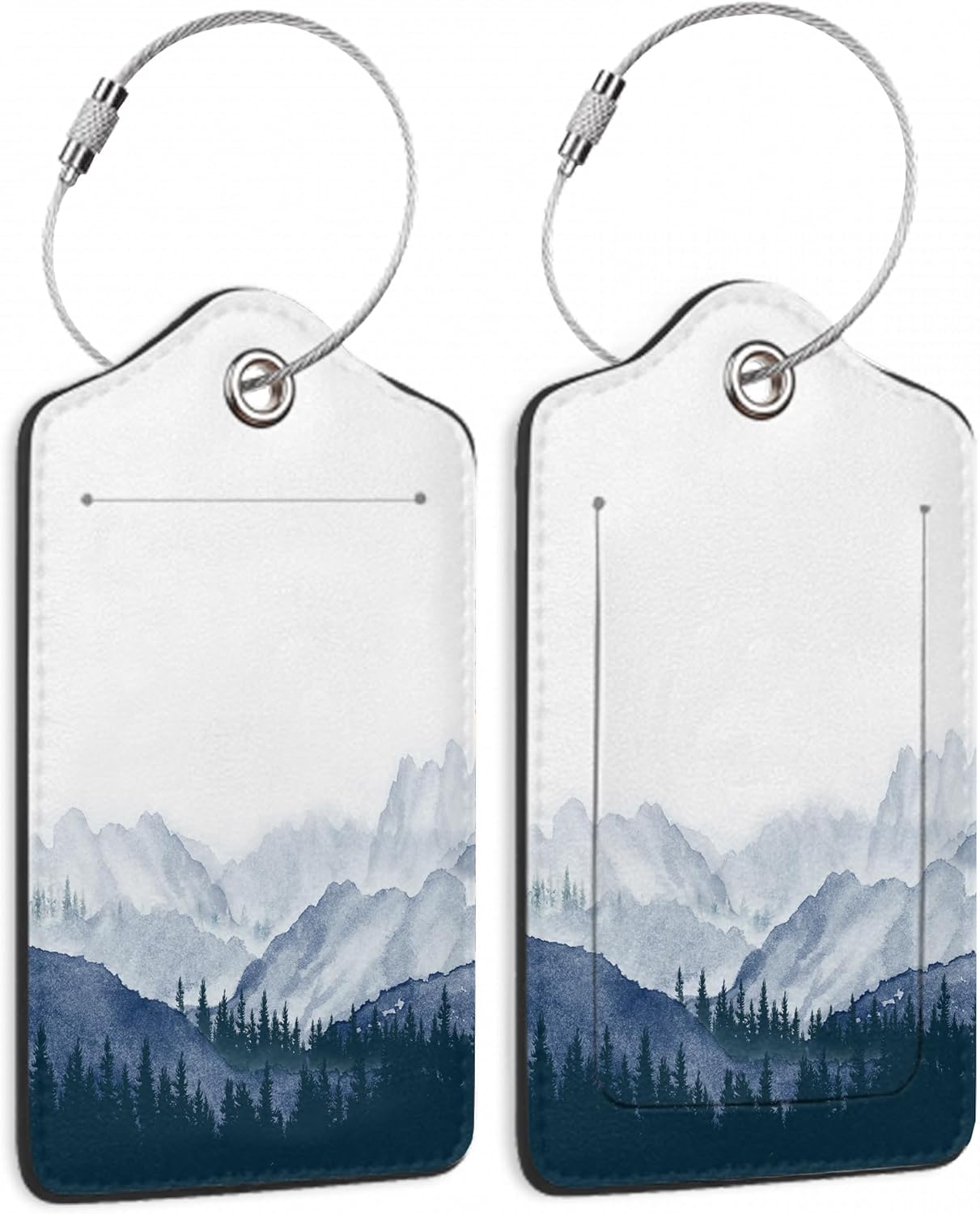 Pine Mountain ForestLuggage Tags for Suitcases,2 Pack Winter Woods Luggage Tag,Leather Stainless Steel Loop Label Tag for Women Men Girls Travel Bag Suitcase