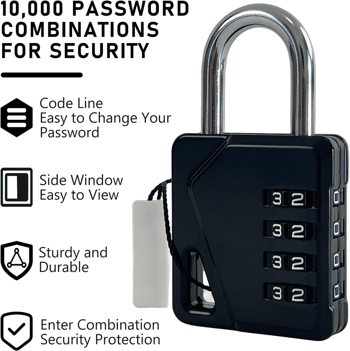 LAFENLIN 2 Pack Combination Locks, Locker Locks with Writable Tag, 4 Digit Padlock for Cases, Gym, Backpack, Backyard Gate, Fence, Hasp, Indoor, Outdoor Gate Lock, Weatherproof (Black - NO Key)