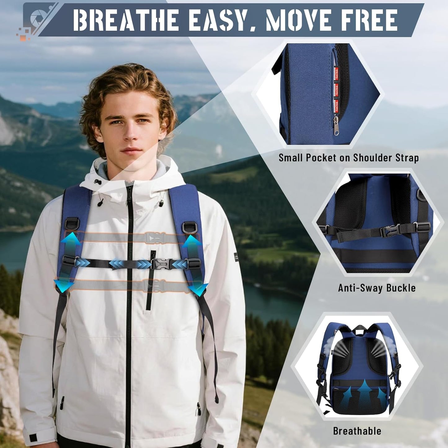 RAINSMORE Camera Backpack Hard Shell for DSLR/SLR Waterproof Camera Bag with Laptop Compartment 15.6 Inch Professional Camera Case with Rain Cover Photography Backpack Bag with Camera Lens Case Blue