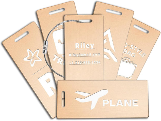 4PCS Personalized Luggage Tags for Travel Durable Aluminium Luggage Tags for Suitcases Custom Bag Tags for Backpacks Heavy Duty Personalized Name Tags for Birthday Gifts(Large,Yellow)