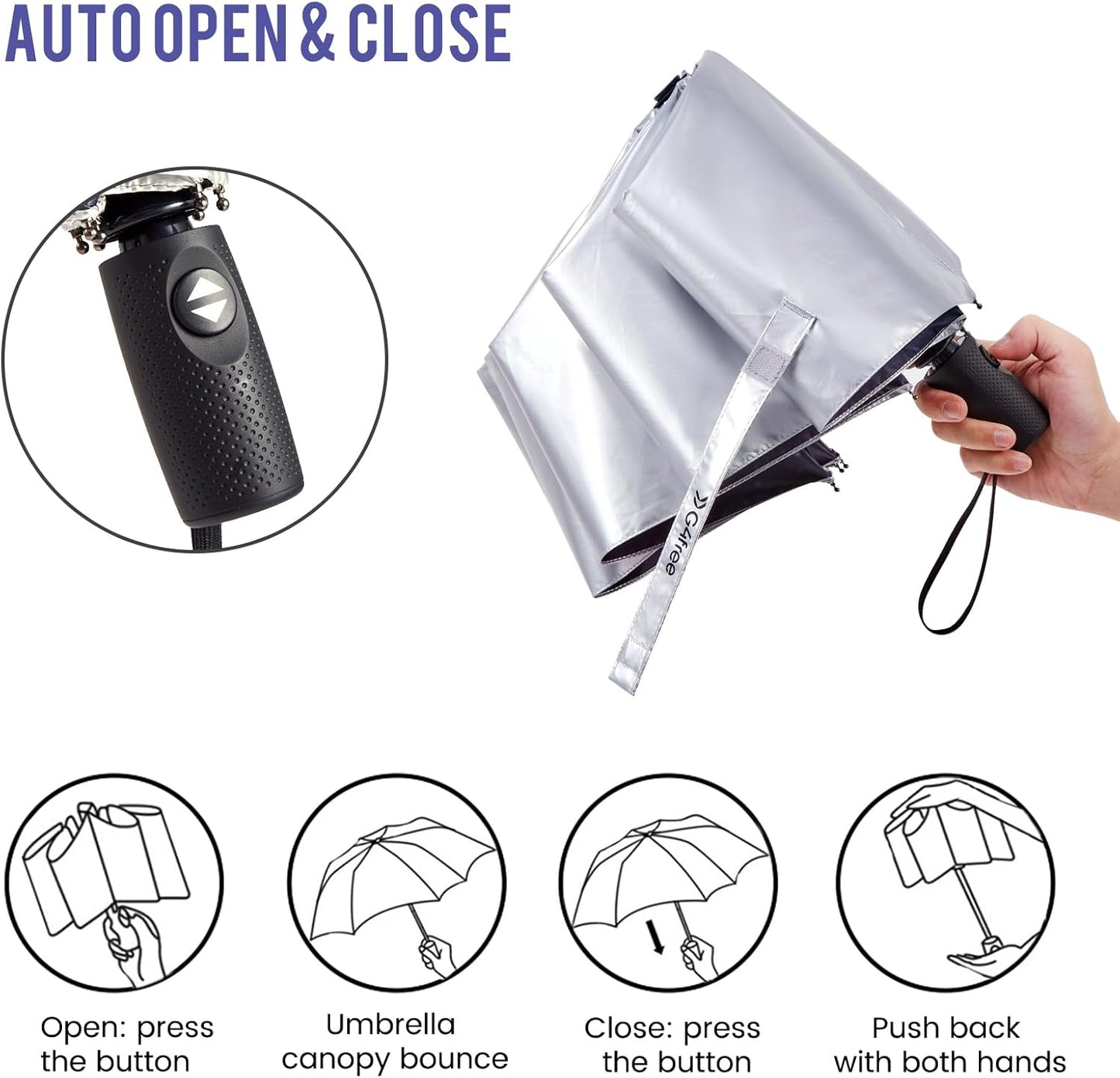 G4Free UPF 50+ UV Protection Large Travel Umbrella 42/46 Inch Auto Open Close Windproof Sun Blocking Umbrella