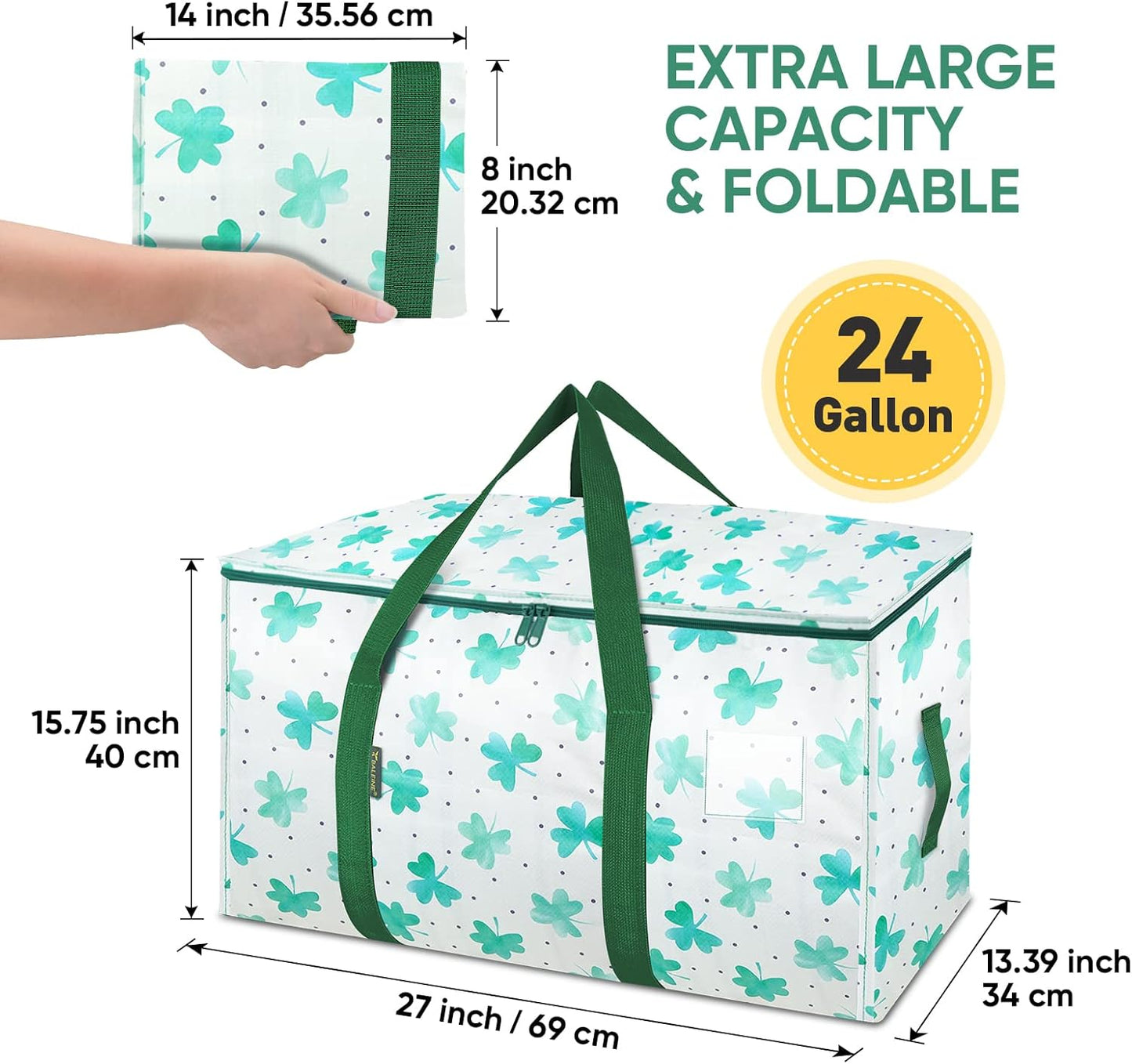 BALEINE 6-Pack Oversized Moving Bags with Reinforced Handles, Heavy-Duty Storage Tote for Clothes, Moving Supplies (Clover, 6-Pack)