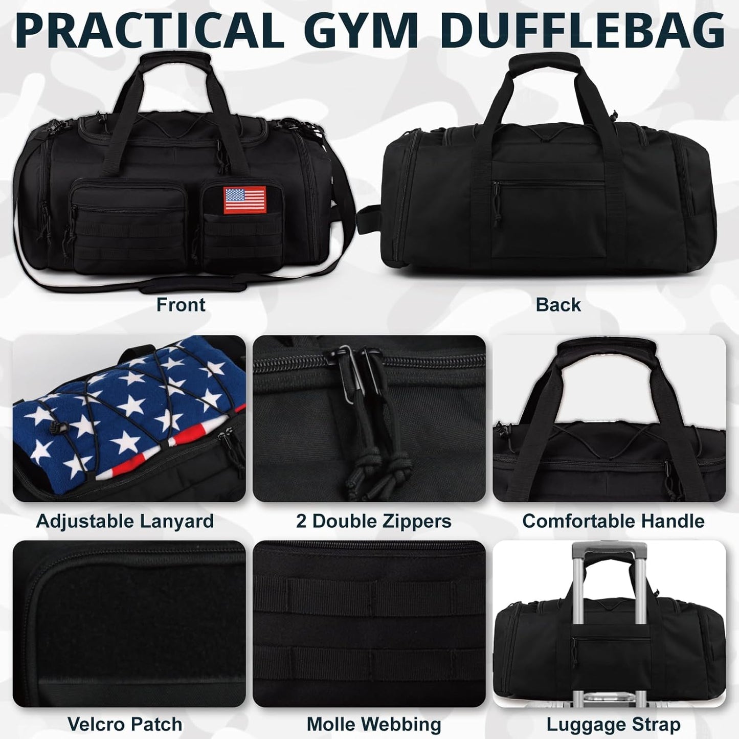 Tactical Gym Bag for Men，70L Large 3 in 1 Sports Duffle Bag with Shoes Compartment for Travel,Water Resistant Travel Backpack Weekender Overnight Bag with Wet Pocket for Women