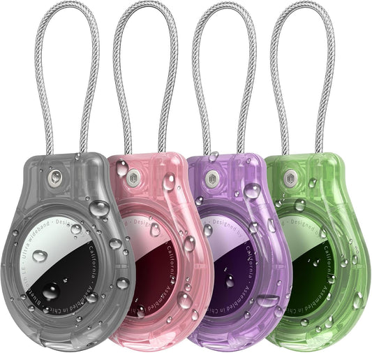 4 Pack Protect Case Compatible with Apple AirTag, Secure GPS Tracker Holder Waterproof with Wire Cable Shockproof & Anti-Theif Suitable for Keychain, Keys, Luggage, Bags and Kids Luggage (4 Pack)