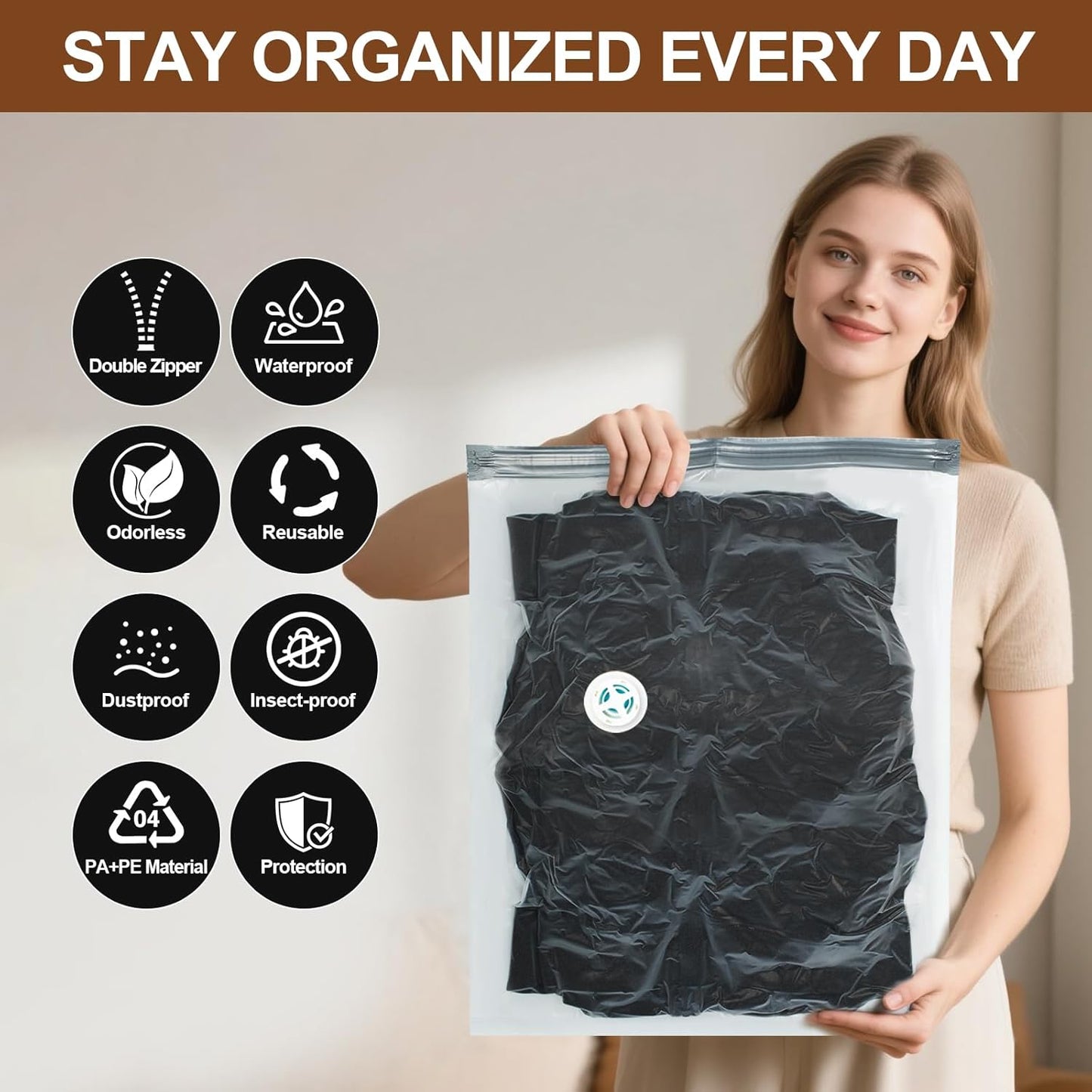 Vacuum Seal Bags for Clothing Travel, 16 Pack (3 Jumbo/3 Large/3 Medium/3 Small/4 Roll) Vacuum Storage Bags with Portable Electric Pump, Space Saver Bags for Luggage, Suitcase, Clothes, and Blankets