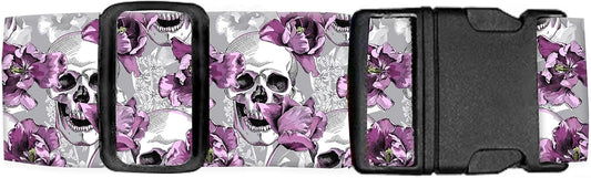 Luggage Straps for Suitcases Travel Belt Accessories, Cute Suitcase Strap, Adjustable Luggage Belt Strap, Heavy Duty with Quick-Release Buckle Luggage Strap Skull Flowers