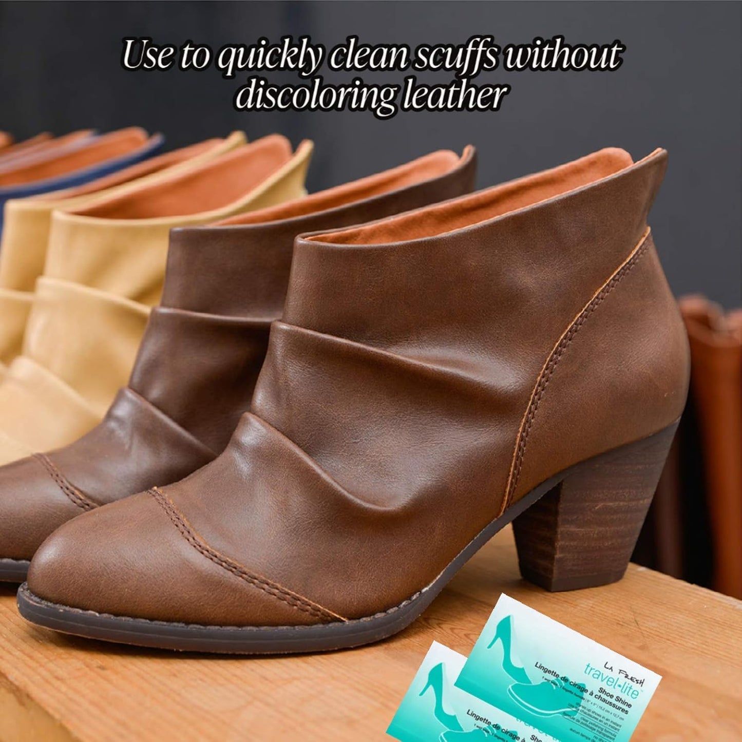 LA Fresh Travel Lite Pre-Moistened Shoe Shine Wipes Pack of 50 Individually Wrapped Streak-Free Cleaning Wipes Perfect For Use On Leather Convenient Size For On The Go