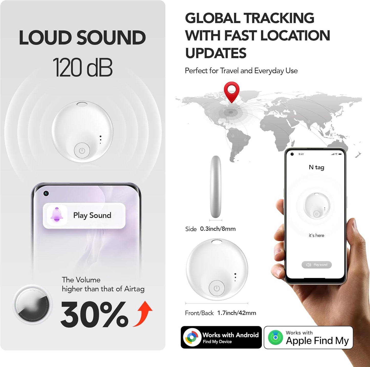 FindTag Duo - Dual System Tracker for iOS or Android, Bluetooth Tracking Tag/Key Finder/Luggage Tracker/Item Locator, Compatible with iOS Find My or Google Find Hub App (White)