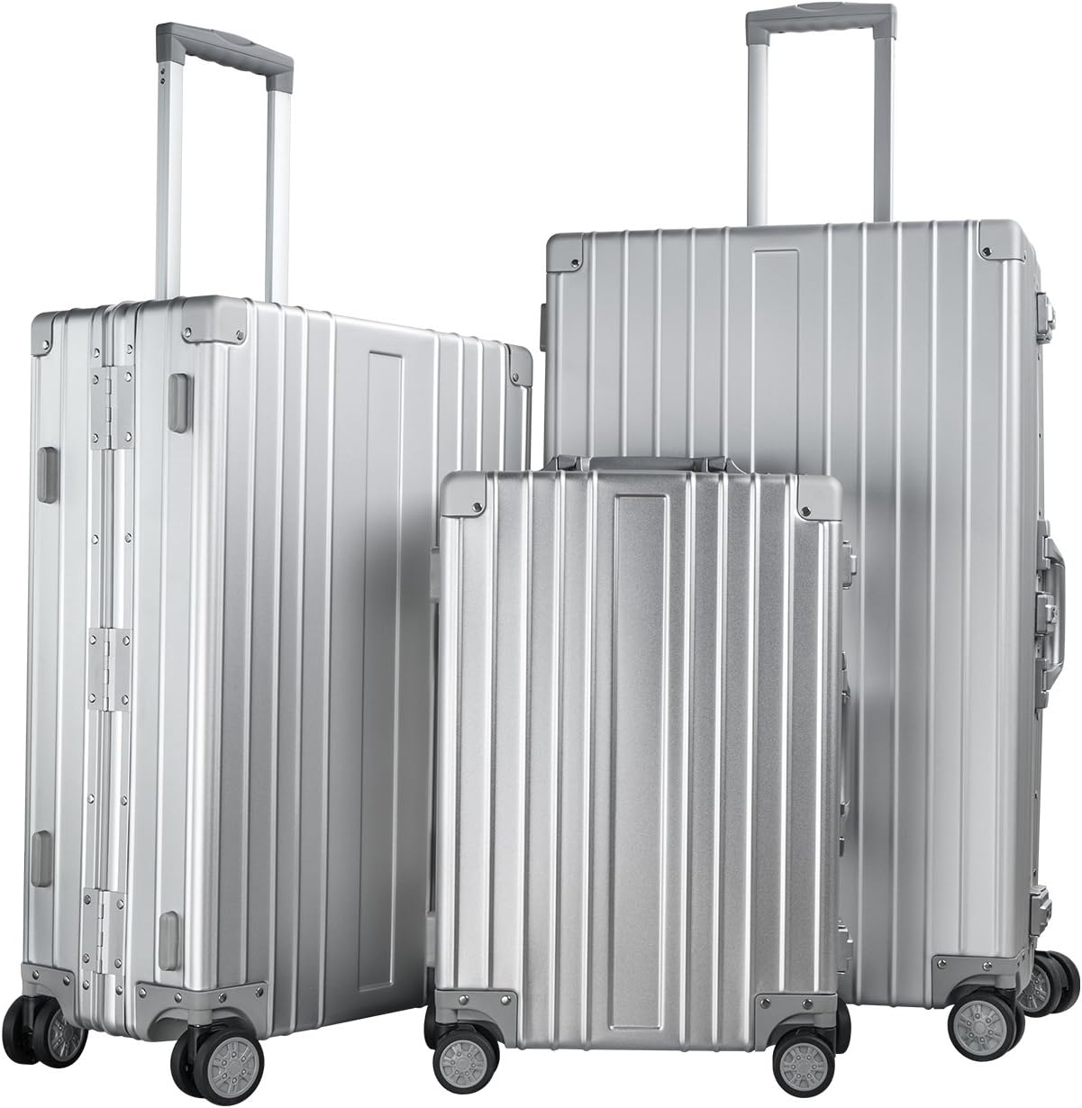 TRAVELKING All Aluminum Luggage Zipperless Hard Shell Luggage Case with TSA Lock Spinner Alloy Metal Suitcase (Silver, 24")