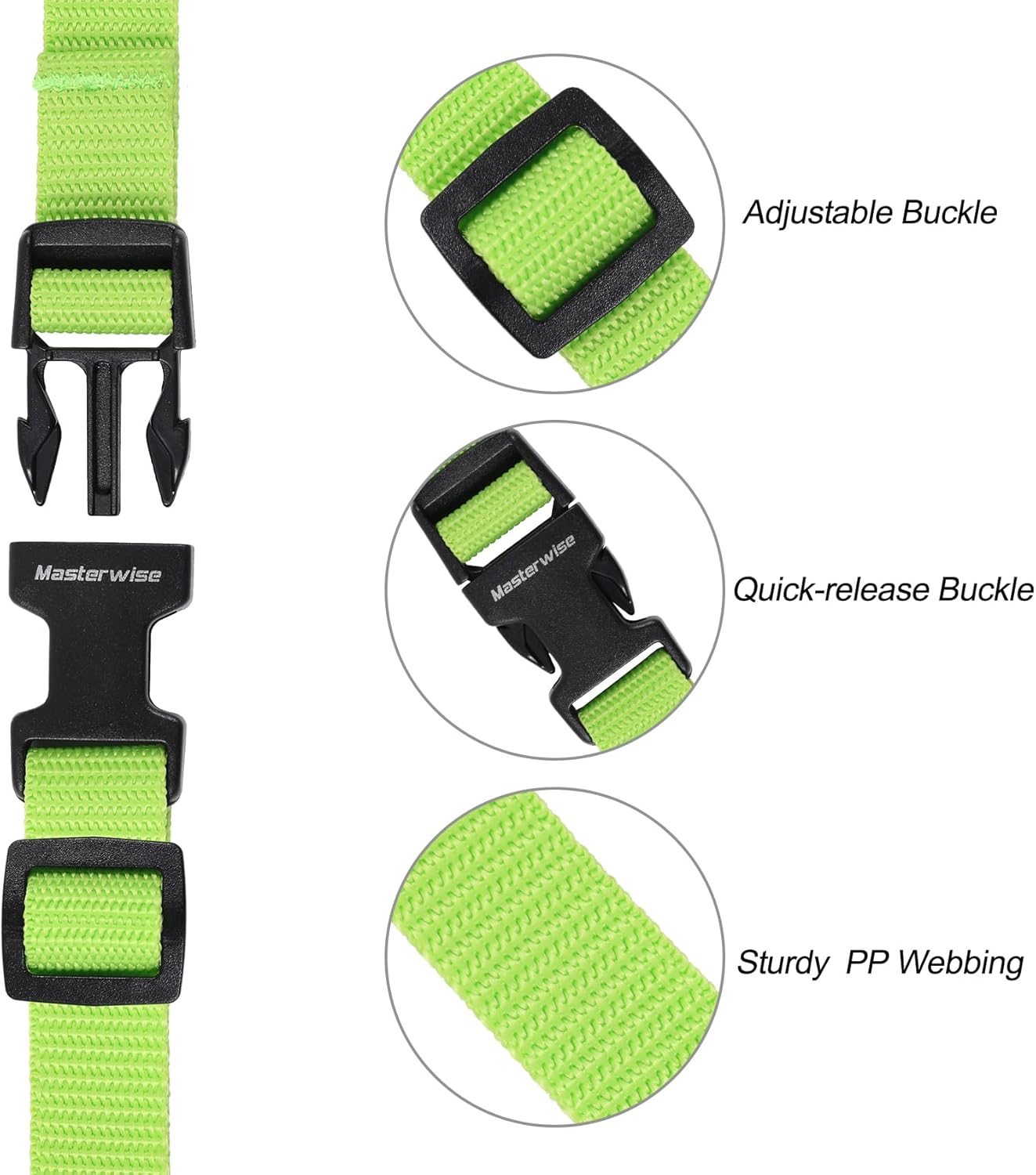 Buckle Straps with Clips, Adjustable Nylon Straps with Buckle, Packing Strap, Green 4 Pack (4‘x0.75“)