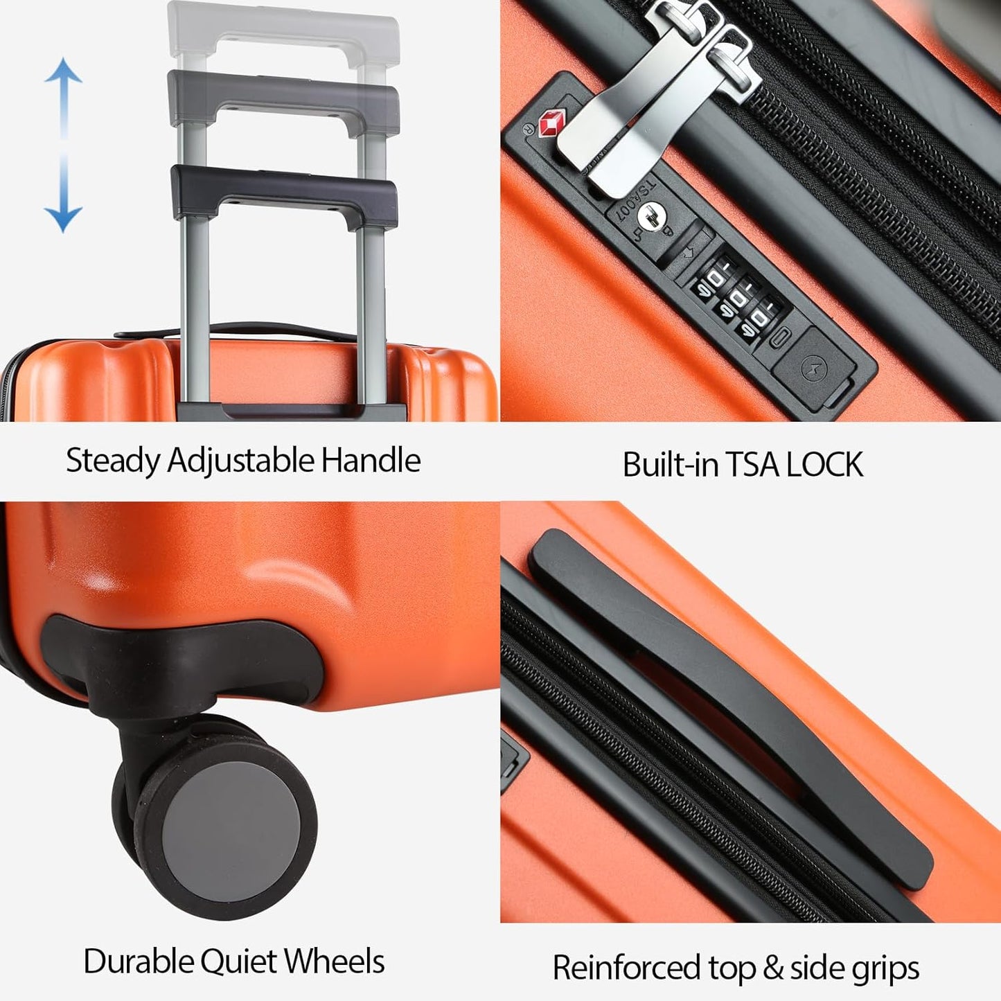 KROSER Hardside Expandable Carry On Luggage with Spinner Wheels & Built-in TSA Lock, Durable Suitcase Rolling Luggage with USB Port, Carry-On 20-Inch, Orange